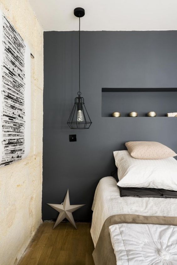 murs gris chambre a coucher